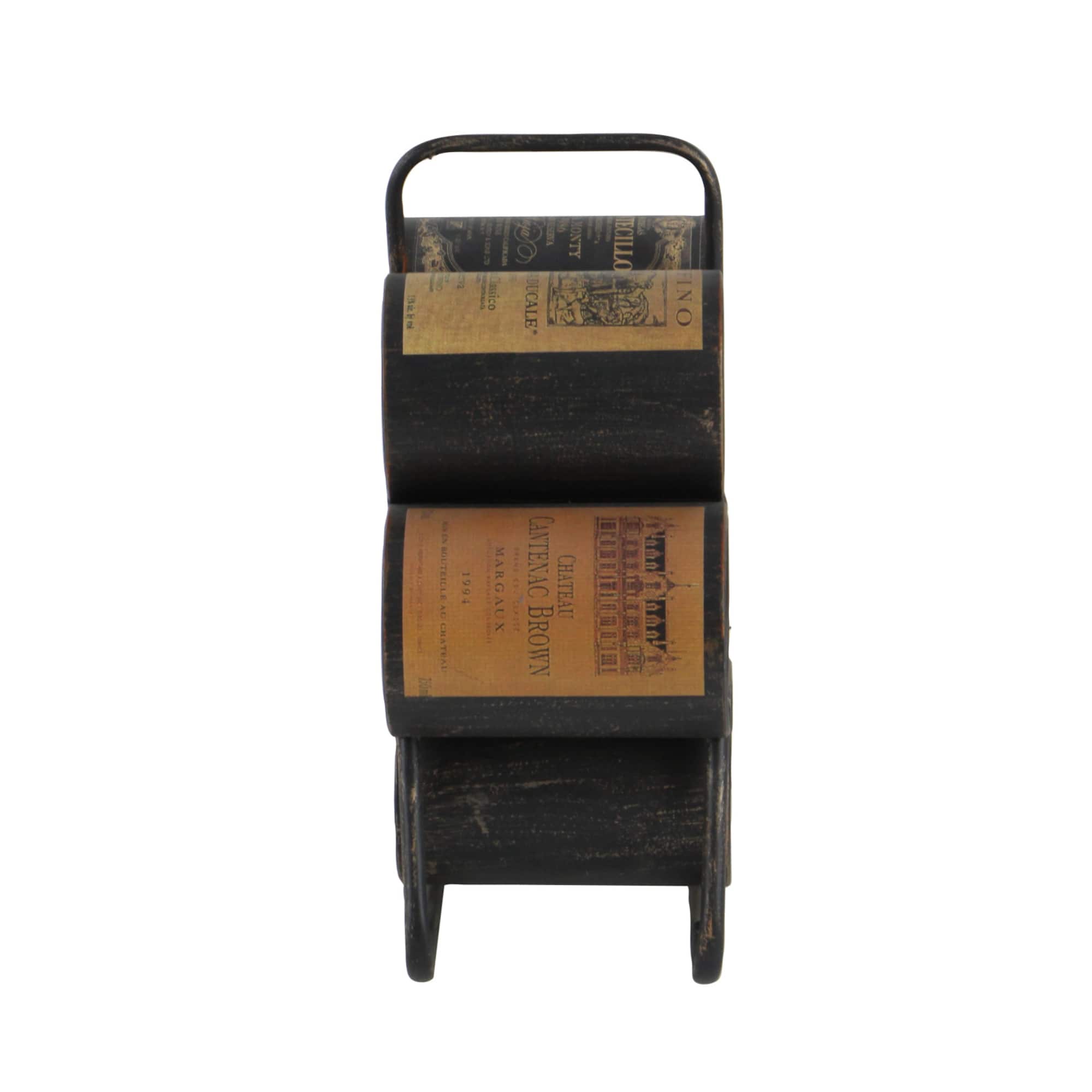 14" Black Metal Industrial Wine Holder Rack
